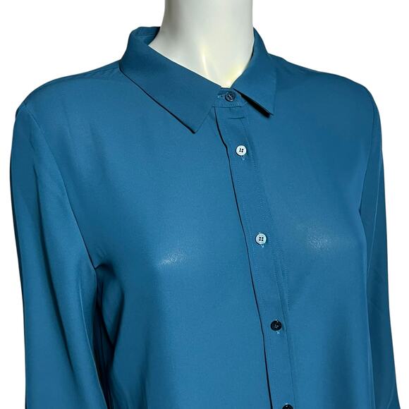 Laundry by Shelli Segal Teal Blue Long Sleeve Button Down Silky Blouse Size M - Picture 7 of 9